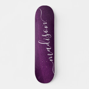 Purple Glitter Shimmer Custom Personalized Name Skateboard