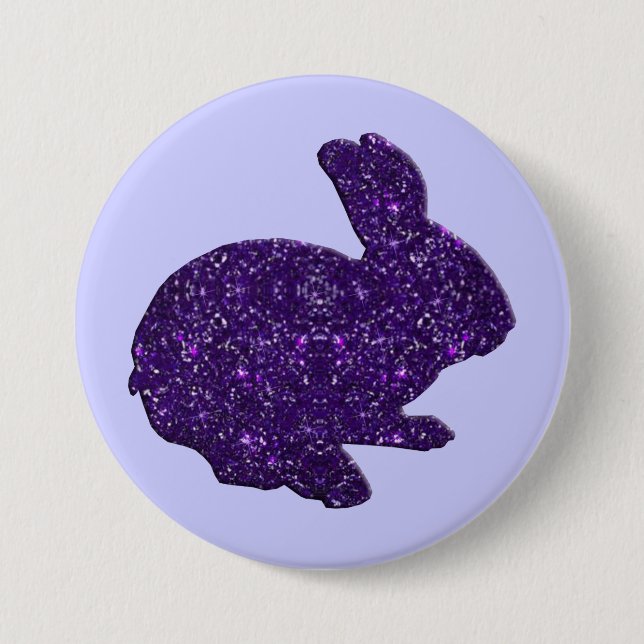 Purple Glitter Silhouette Easter Bunny Button (Front)