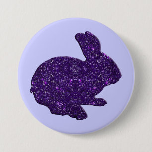 Purple Glitter Silhouette Easter Bunny Button