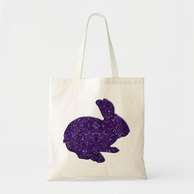Purple Glitter Silhouette Easter Bunny Tote Bag (Front)