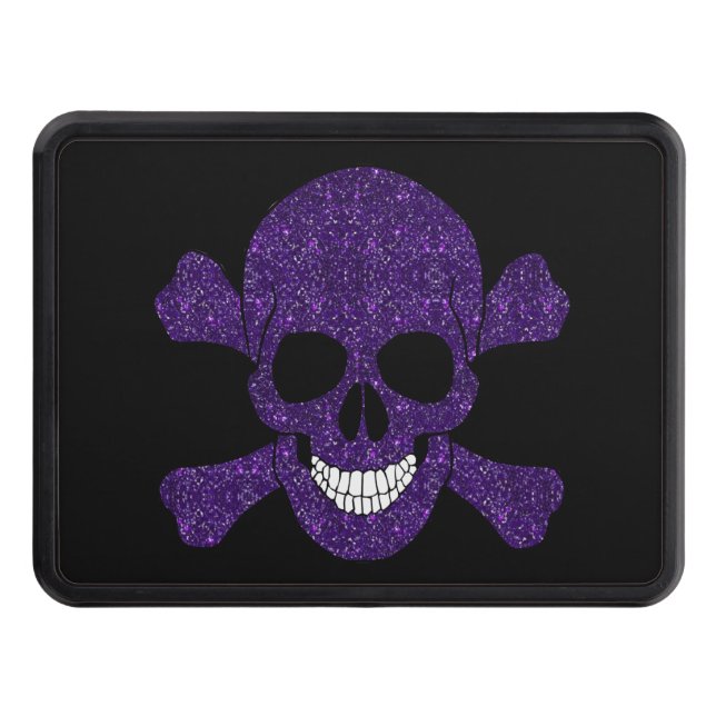 Purple Glitter Skull And Crossbones Trailer Hitch Cover (Front)