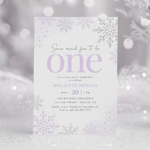 Purple Glitter Snowflake 1st Birthday Invitation