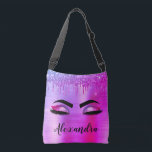 Purple Glitter Sparkle Eyelashes Monogram Name Crossbody Bag<br><div class="desc">Purple Faux Foil Metallic Sparkle Glitter Brushed Metal Monogram Name and Initial Eyelashes (Lashes),  Eyelash Extensions and Eyes Bag. The design makes the perfect sweet 16 birthday,  wedding,  bridal shower,  anniversary,  baby shower or bachelorette party gift for someone looking for a trendy cool style.</div>