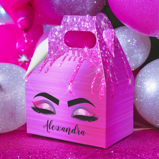 Purple Glitter Sparkle Eyelashes Monogram Name Favor Box (Creator Uploaded)