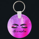 Purple Glitter Sparkle Eyelashes Monogram Name Keychain<br><div class="desc">Purple Ombre Faux Foil Metallic Sparkle Glitter Brushed Metal Monogram Name and Initial Eyelashes (Lashes),  Eyelash Extensions and Eyes Keychain. The design makes the perfect sweet 16 birthday,  wedding,  bridal shower,  anniversary,  baby shower or bachelorette party gift for someone looking for a trendy cool style.</div>