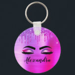 Purple Glitter Sparkle Eyelashes Monogram Name Keychain<br><div class="desc">Purple Ombre Faux Foil Metallic Sparkle Glitter Brushed Metal Monogram Name and Initial Eyelashes (Lashes),  Eyelash Extensions and Eyes Keychain. The design makes the perfect sweet 16 birthday,  wedding,  bridal shower,  anniversary,  baby shower or bachelorette party gift for someone looking for a trendy cool style.</div>