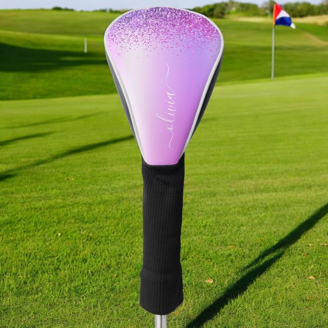 Purple Glitter Sparkle Glam Metal Monogram Name Golf Head Cover (Creator Uploaded)
