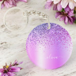 Purple Glitter Sparkle Glam Metal Monogram Name Keychain<br><div class="desc">Purple Faux Foil Metallic Sparkle Glitter Brushed Metal Monogram Name Keychain. This makes the perfect sweet 16 birthday,  wedding,  bridal shower,  anniversary,  baby shower or bachelorette party gift for someone that loves glam luxury and chic styles.</div>