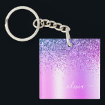 Purple Glitter Sparkle Glam Metal Monogram Name Keychain<br><div class="desc">Purple Faux Foil Metallic Sparkle Glitter Brushed Metal Monogram Name Keychain. This makes the perfect sweet 16 birthday,  wedding,  bridal shower,  anniversary,  baby shower or bachelorette party gift for someone that loves glam luxury and chic styles.</div>