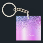 Purple Glitter Sparkle Glam Metal Monogram Name Keychain<br><div class="desc">Purple Faux Foil Metallic Sparkle Glitter Brushed Metal Monogram Name Keychain. This makes the perfect sweet 16 birthday,  wedding,  bridal shower,  anniversary,  baby shower or bachelorette party gift for someone that loves glam luxury and chic styles.</div>