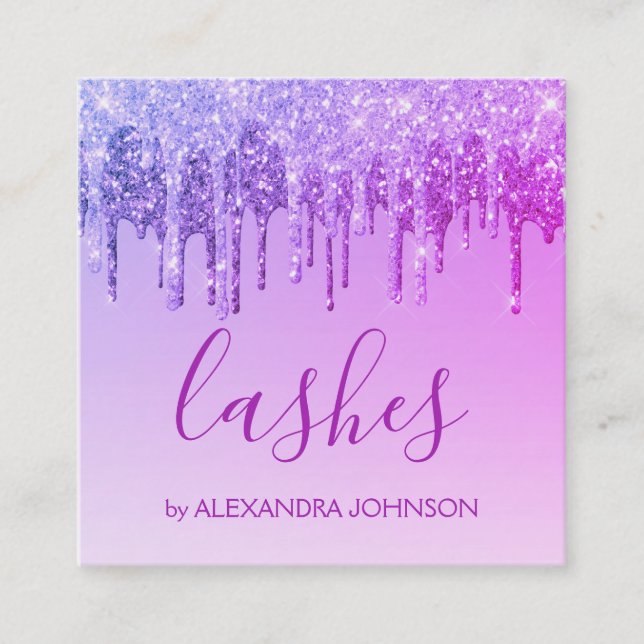 Purple Glitter Sparkle Lashes Square Business Card (Front)
