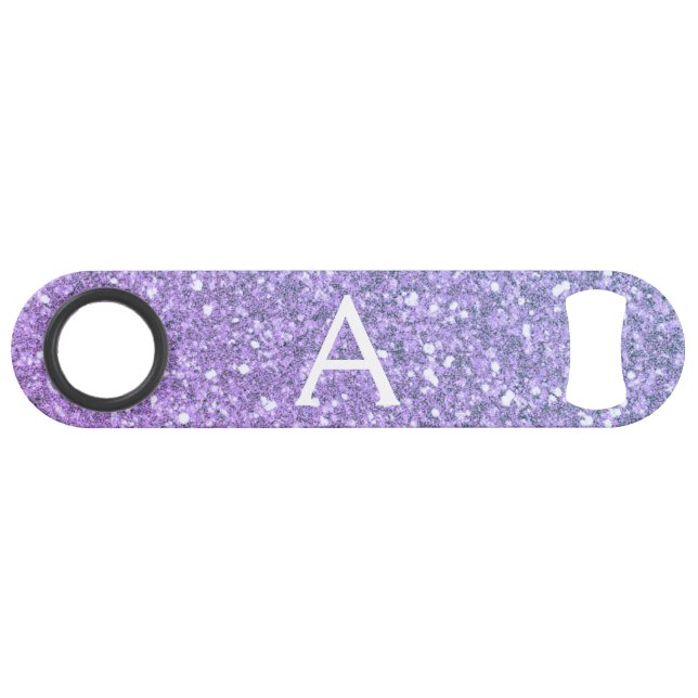 Purple Glitter & Sparkle Monogram Bar Key (Front (Horizontal))