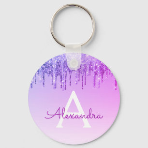 Purple Glitter & Sparkle Monogram Keychain