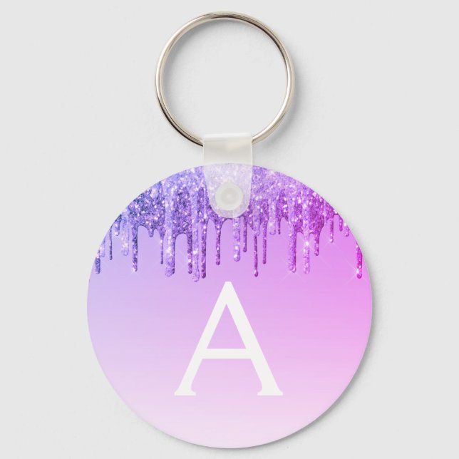 Purple Glitter & Sparkle Monogram Keychain (Front)
