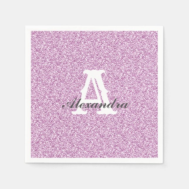 Purple Glitter & Sparkle Monogram  Napkin (Front)