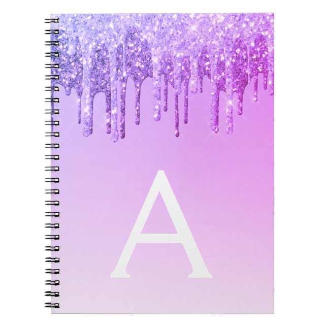 Purple Glitter Sparkle Monogram Notebook (Front)