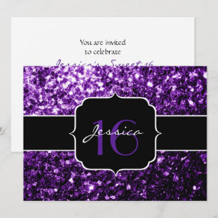Purple glitter sparkles Sweet 16 Invitation