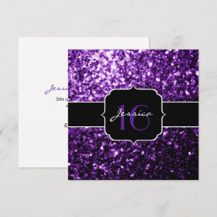 Purple glitter sparkles Sweet 16 Square Invitation