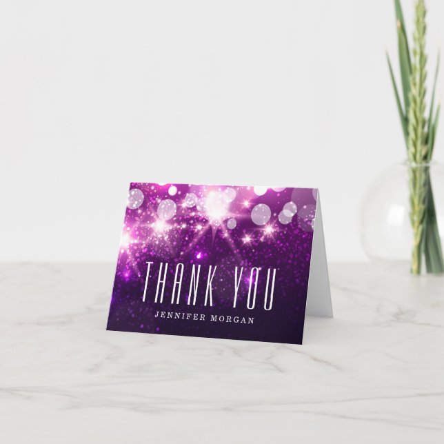 Purple Glitter Sparkles Thank You Card (Front)
