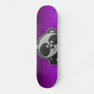 Purple Glitter Sparkly Black White Panda Sparkle Skateboard