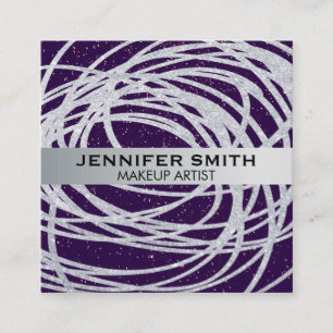 Purple Glitter Speckles Silver Glitter Scribble Square Business Card