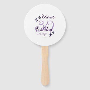 Purple glitter stars 30th birthday modern retro  hand fan