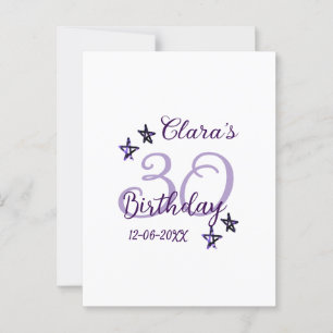 Purple glitter stars 30th birthday modern retro postcard