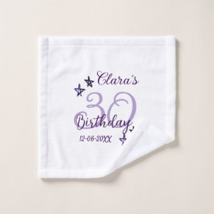 Purple glitter stars 30th birthday modern retro wash cloth