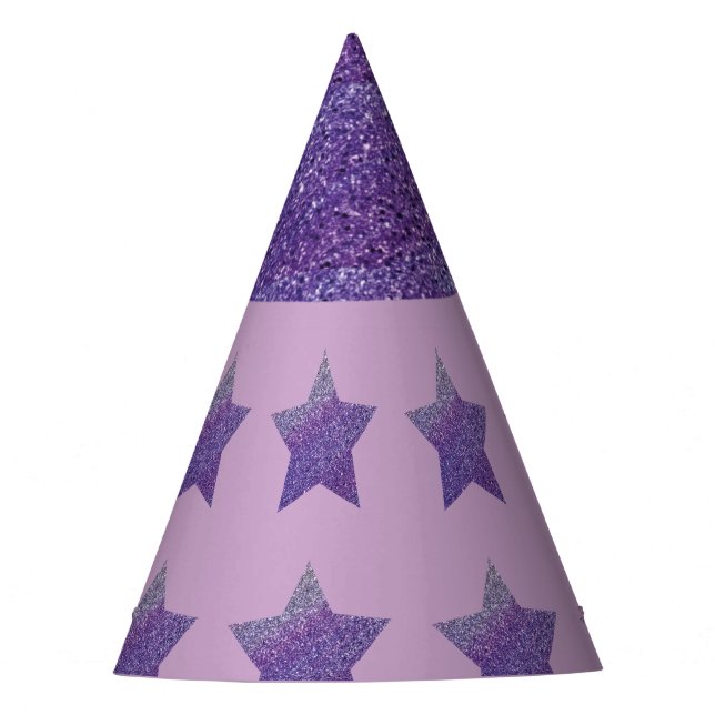 Purple glitter stars and lilac background party hat (Front)
