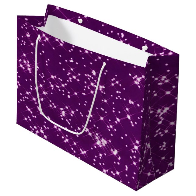 Purple glitter stars large gift bag (Front Angled)