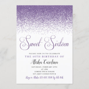 Purple Glitter Sweet Sixteen Birthday Invitation
