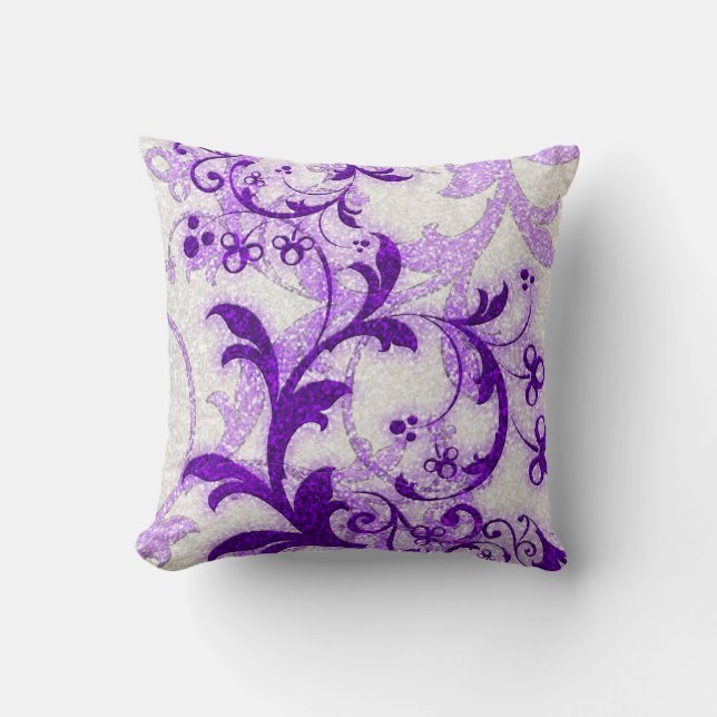 Purple glitter swirls girly pattern pillow (Front)