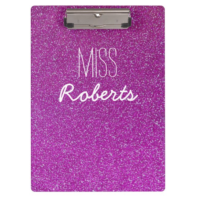 Purple Glitter Teacher (Customisable) Clipboard (Front)