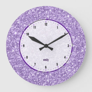 Purple Glitter Texture Print Large Clock