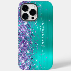Purple Glitter Turquoise Glam Girly Signature iPhone 14 Pro Max Case
