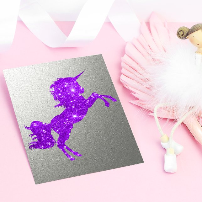 Purple Glitter Unicorn and Metallic Silver Holiday Postcard (Creator Uploaded)