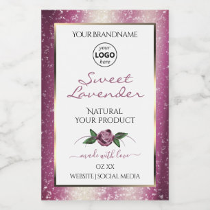 Purple Glitter White Floral Product Labels Logo
