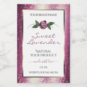 Purple Glitter White Product Labels Rose Flower