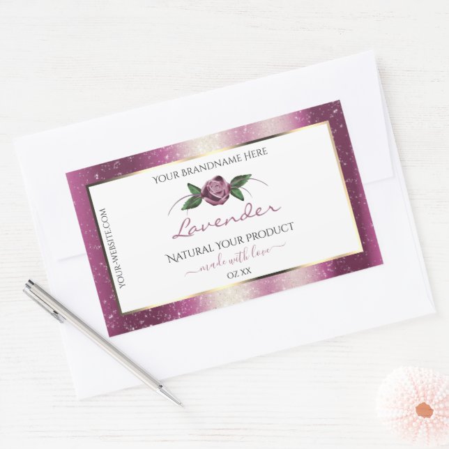 Purple Glitter White Product Labels Rose Flower (Envelope)