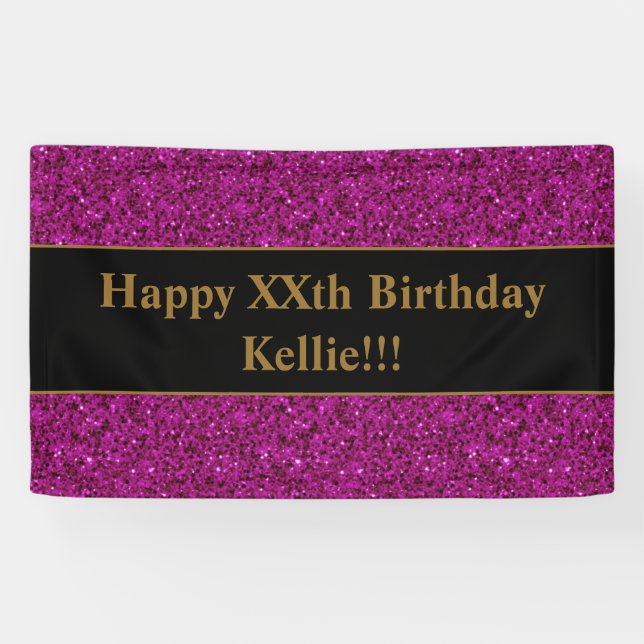 Purple Glitter With Message Birthday Banner (Horizontal)