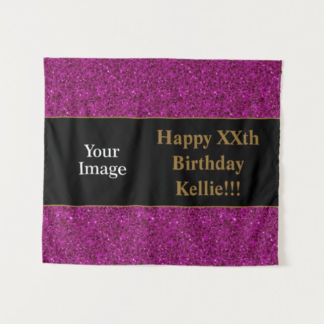 Purple Glitter With Message Photo Birthday Tapestry (Front (Horizontal))