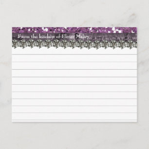 Purple Glitter Wood Look Personalized Recipe Cards
