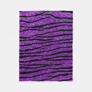 Purple glitter zebra stripes fleece blanket