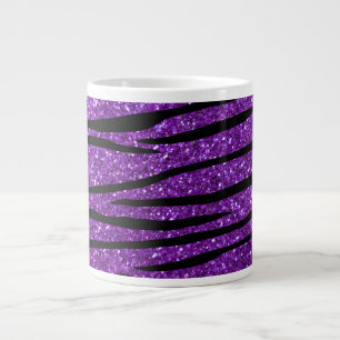 Purple glitter zebra stripes large coffee mug