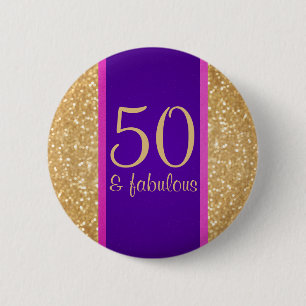 Purple & Glittery 50 & Fabulous 50th Birthday 2 Inch Round Button