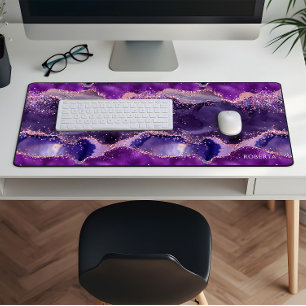 Purple Glittery Agate Texture Desk Mat