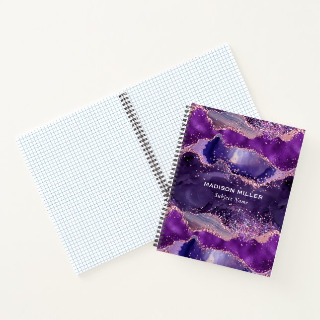 Purple glittery agate texture modern design notebook (Inside)
