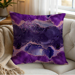 Purple Glittery Agate Texture Throw Pillow