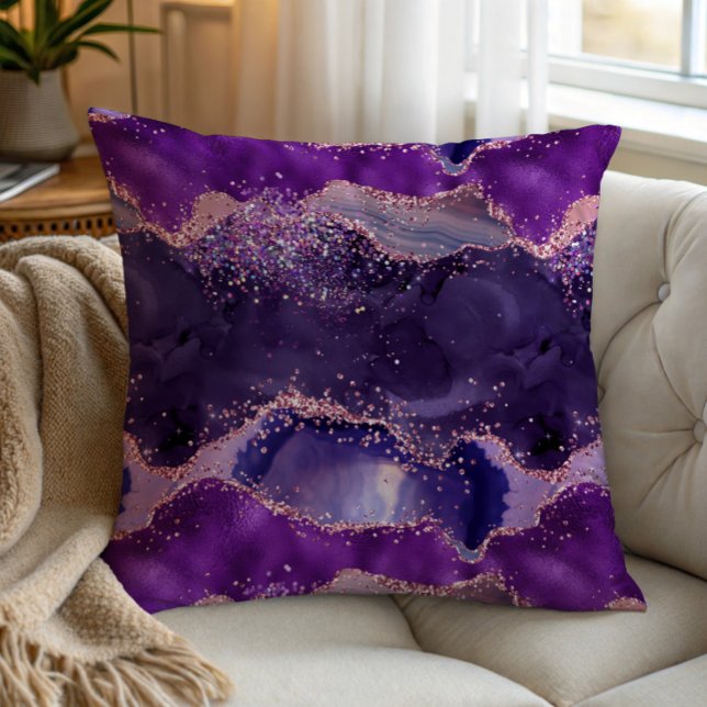 Purple Glittery Agate Texture Throw Pillow (Creator Uploaded)
