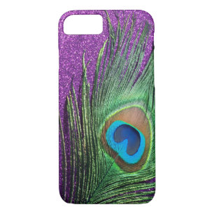 Purple Glittery Peacock Feather Still Life iPhone 8/7 Case